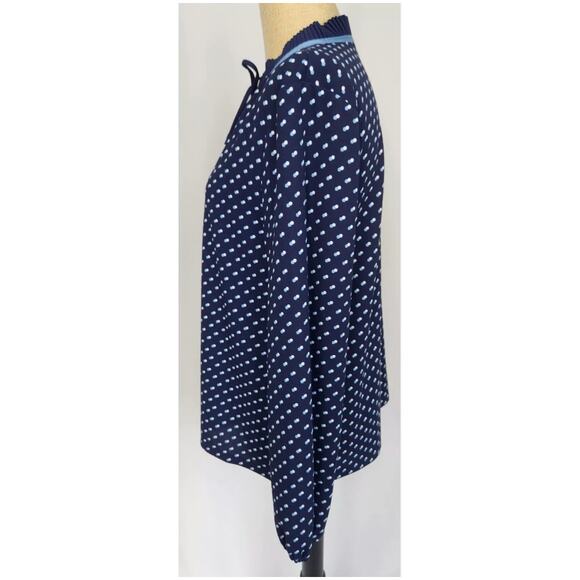TALBOTS Navy Polka Dot Pleated Tie Neck Long Sleeve Blouse Business Large NWT - Picture 4 of 9